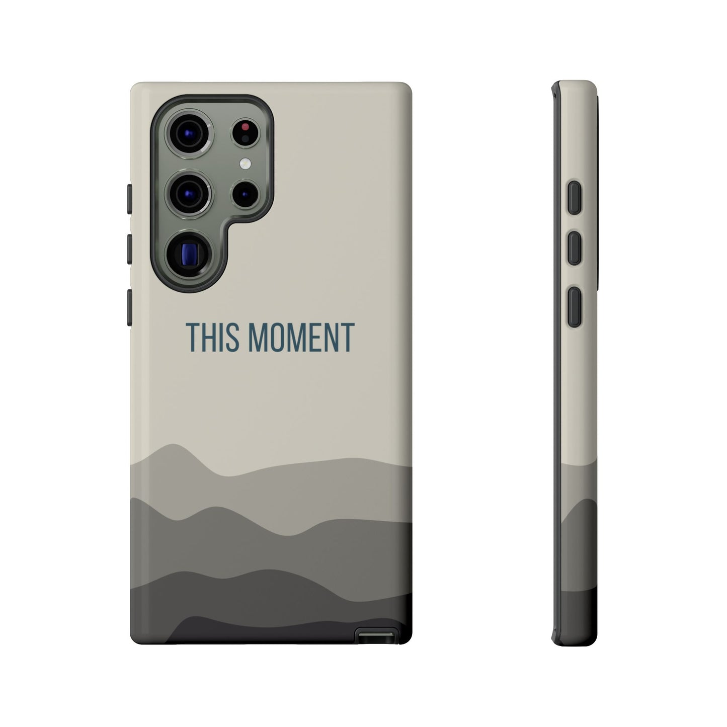 Samsung Galaxy S23 Ultra / Glossy Phone Case - Minimalist Cream Waves ’This Moment’ Statement Phone Case