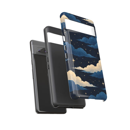 Illustrated Navy Blue Clouds & Stars Phone Case