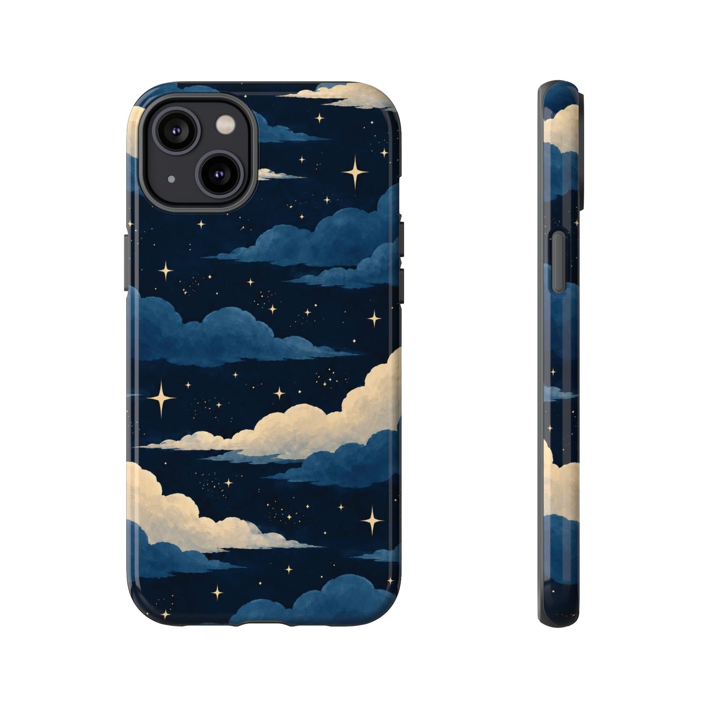 Illustrated Navy Blue Clouds & Stars Phone Case