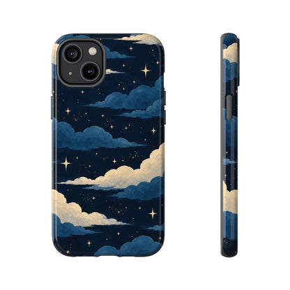 Illustrated Navy Blue Clouds & Stars Phone Case