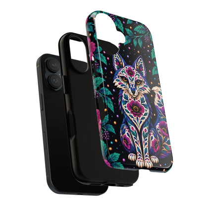 Vibrant Purple and Teal Calavera Fox Phone Case - Multicolor Phone Case