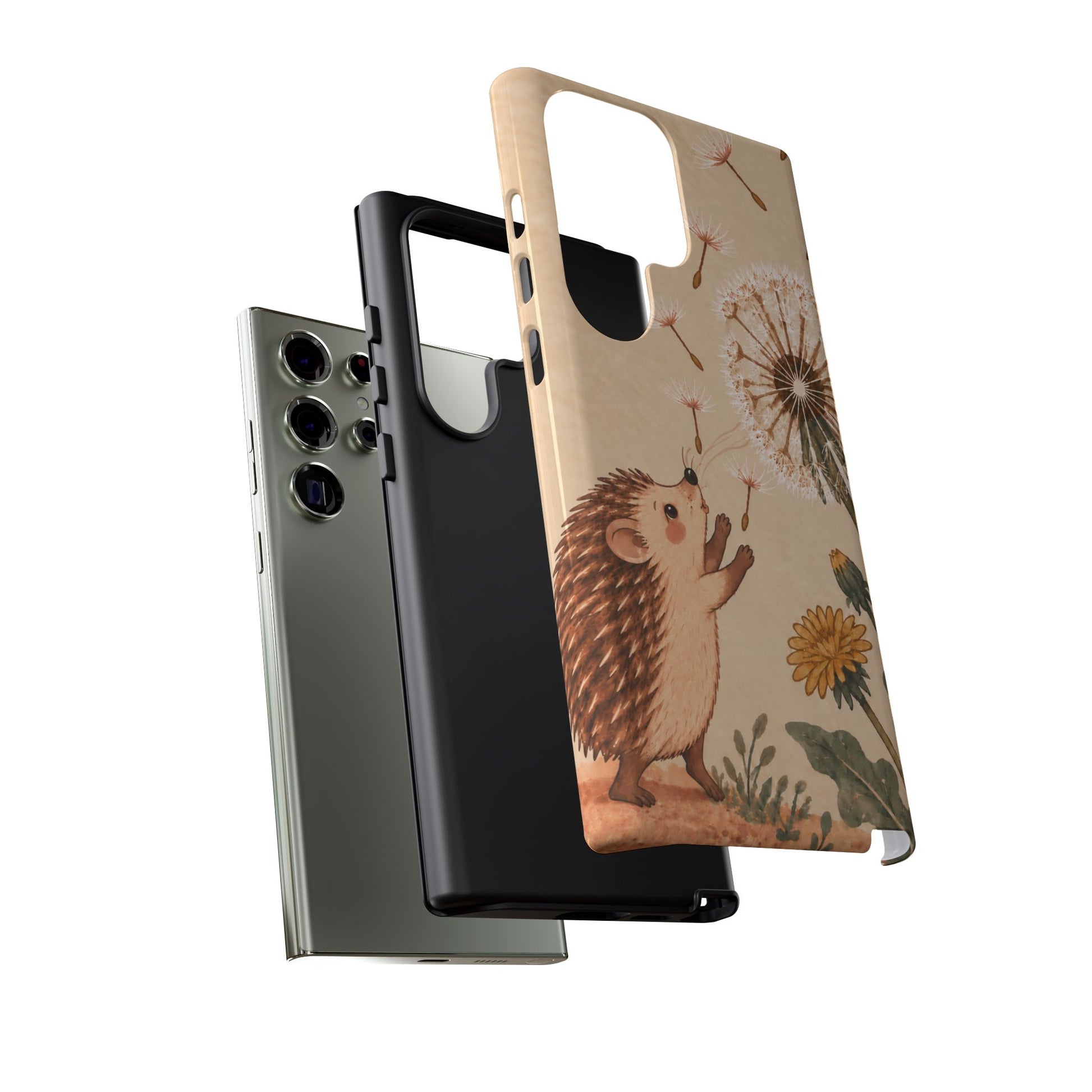 Whimsical Cream Hedgehog and Dandelion Phone Case - White Phone Case
