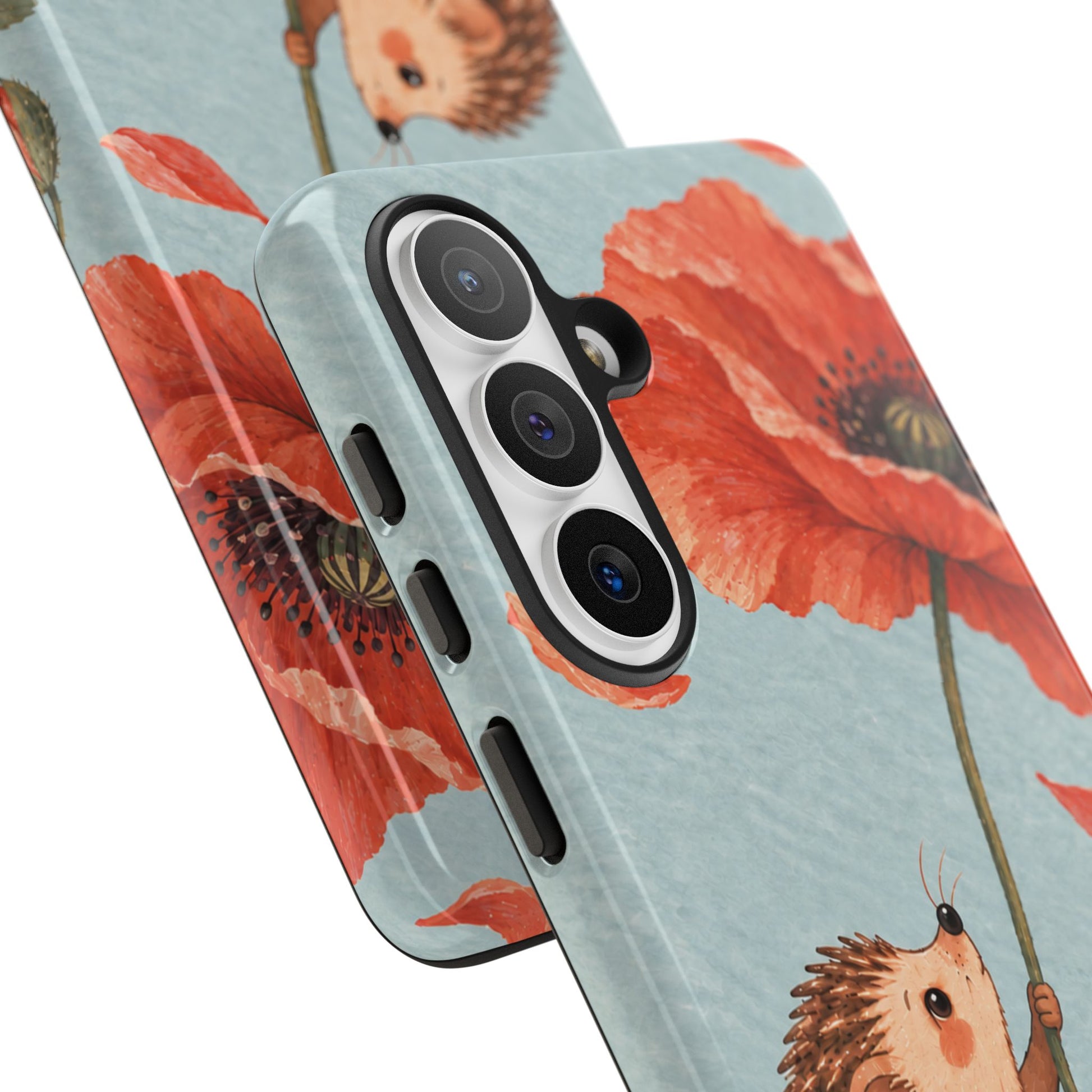 Whimsical Pale Blue Hedgehog and Poppy Phone Case - Blue Phone Case