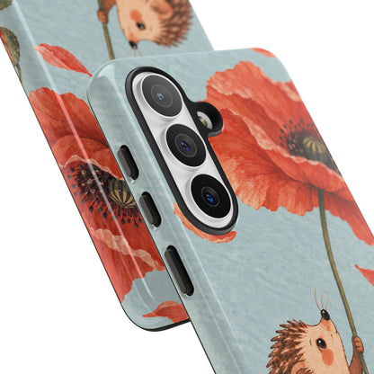 Whimsical Pale Blue Hedgehog and Poppy Phone Case - Blue Phone Case