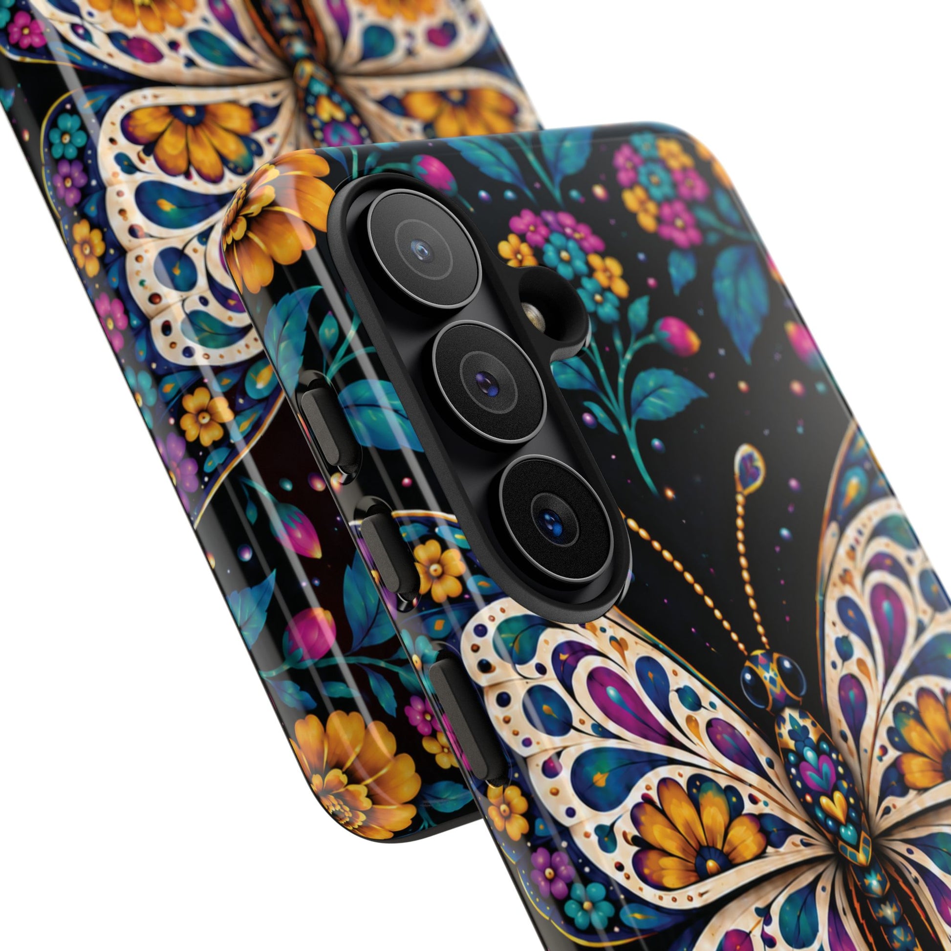 Vibrant Purple and Teal Calavera Butterfly Phone Case - Multicolor Phone Case