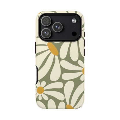 iPhone 17 Pro / Glossy Phone Case - ’Retro Green Daisy Pattern #1’ Phone Case
