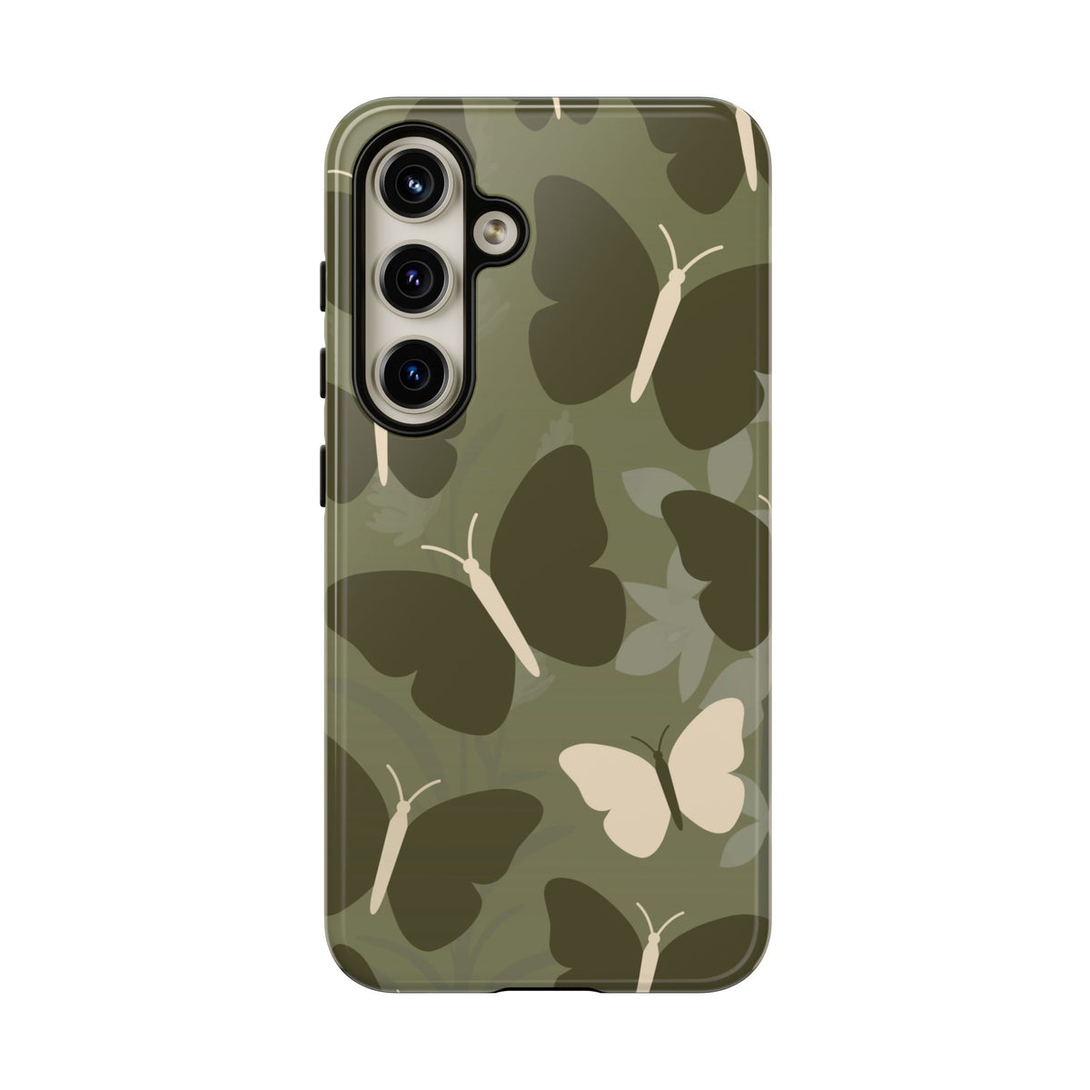 Minimalist Olive Green Butterfly Pattern Phone Case - Green Phone Case - Samsung Galaxy S24 / Glossy