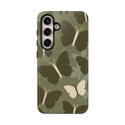 Minimalist Olive Green Butterfly Pattern Phone Case - Green Phone Case - Samsung Galaxy S24 / Glossy