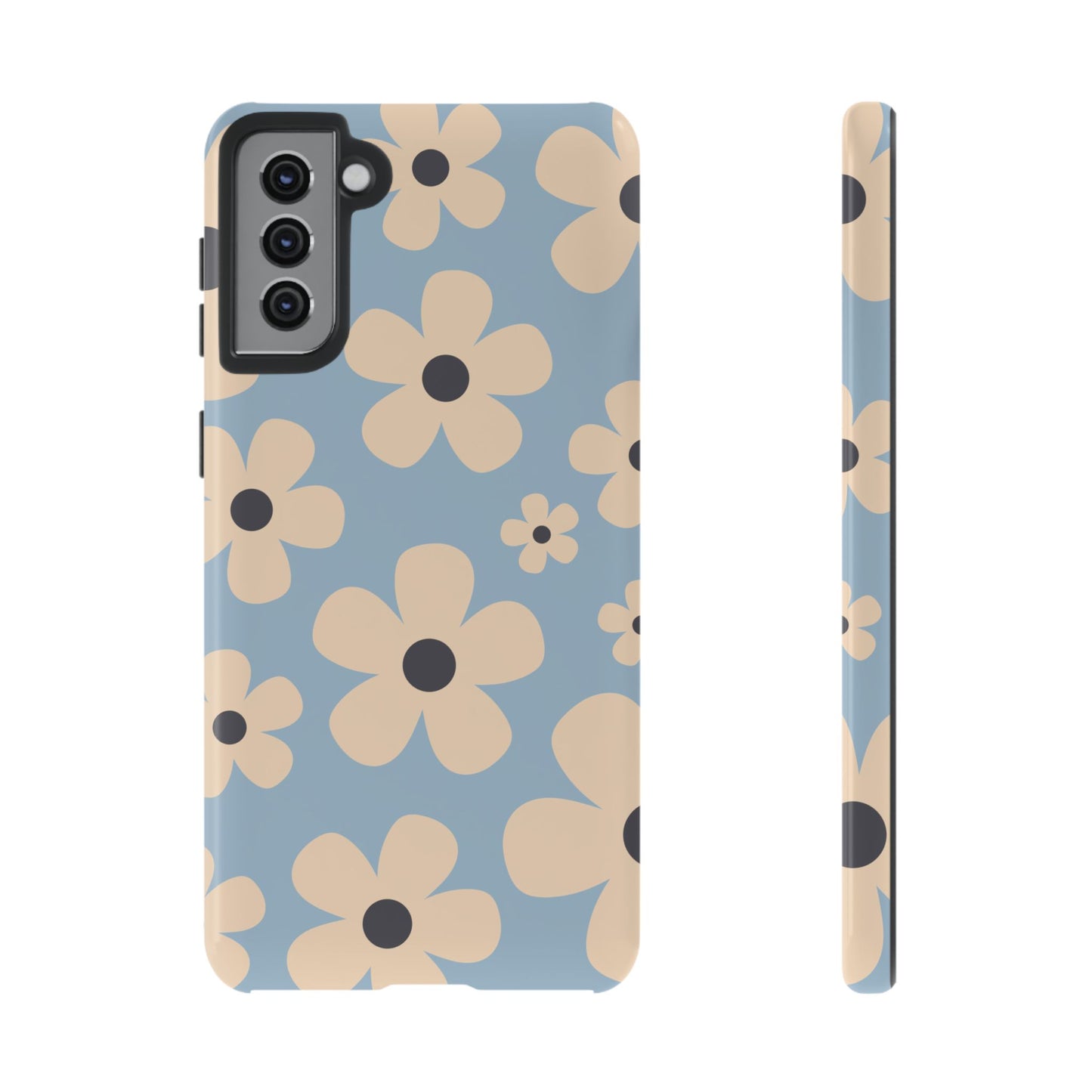 Samsung Galaxy S21 Plus / Glossy Phone Case - Cute Light Blue & Cream Daisy Pattern Phone Case