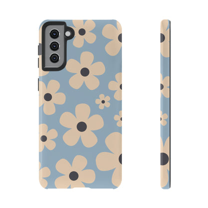 Samsung Galaxy S21 Plus / Glossy Phone Case - Cute Light Blue & Cream Daisy Pattern Phone Case