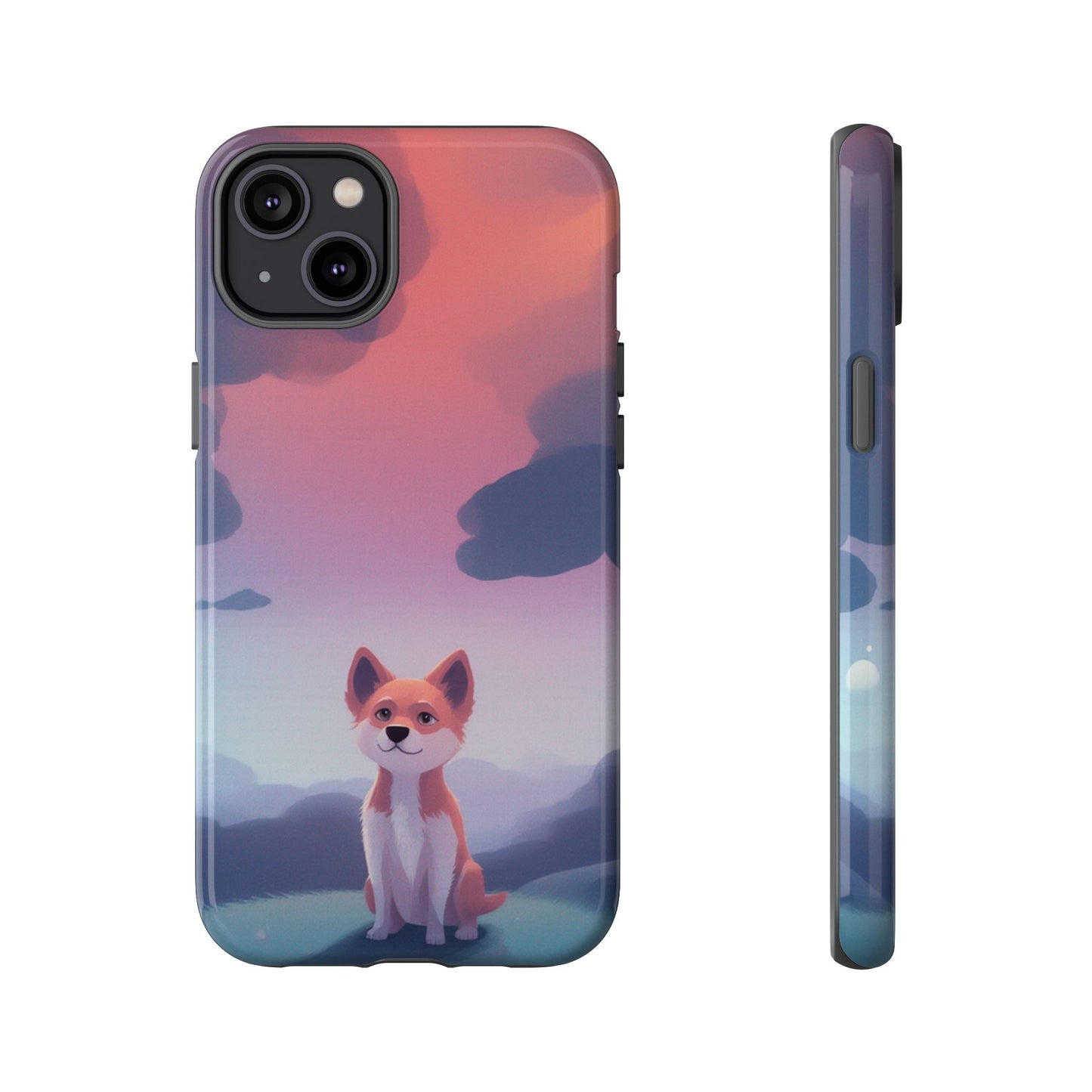 iPhone 14 Plus / Glossy Phone Case - Cute Dog & Cloud Design Phone Case