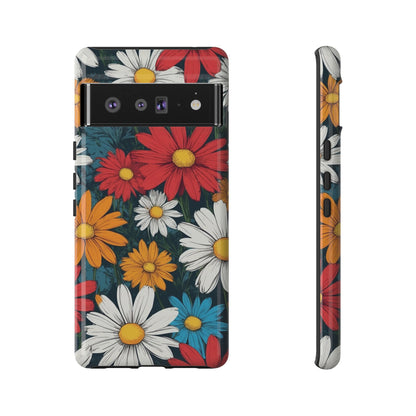Google Pixel 6 Pro / Glossy Phone Case - Pop Art Daisies Illustration ’Red & Orange’ Phone Case