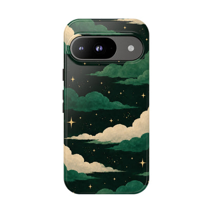 Illustrated Emerald Green Clouds & Stars Phone Case