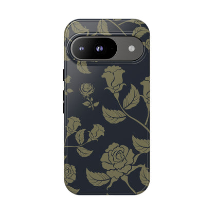 Google Pixel 9 / Glossy Phone Case - ’Blue & Olive Rose Pattern’ Phone Case
