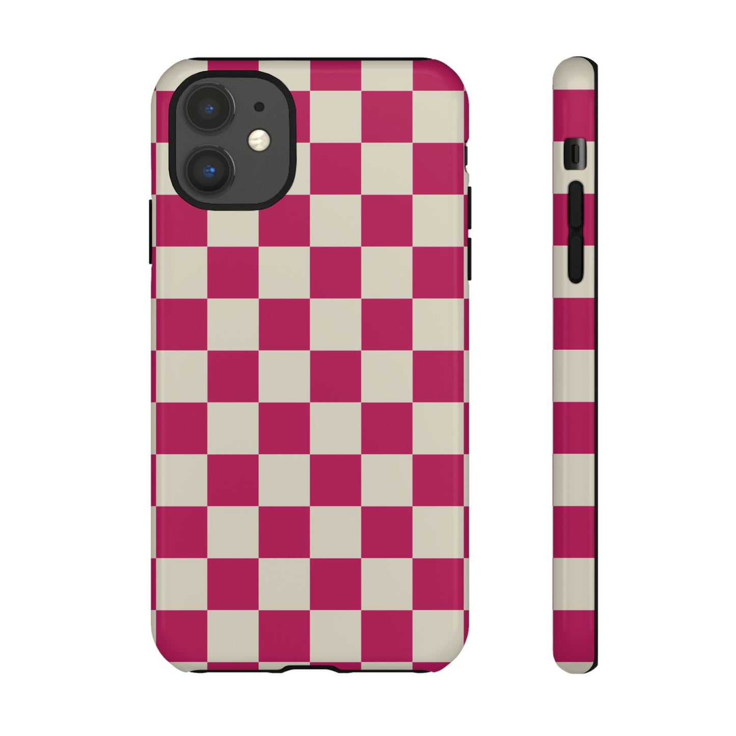 iPhone 11 / Glossy Phone Case - ’Pink & White Checkered Pattern’ Phone Case