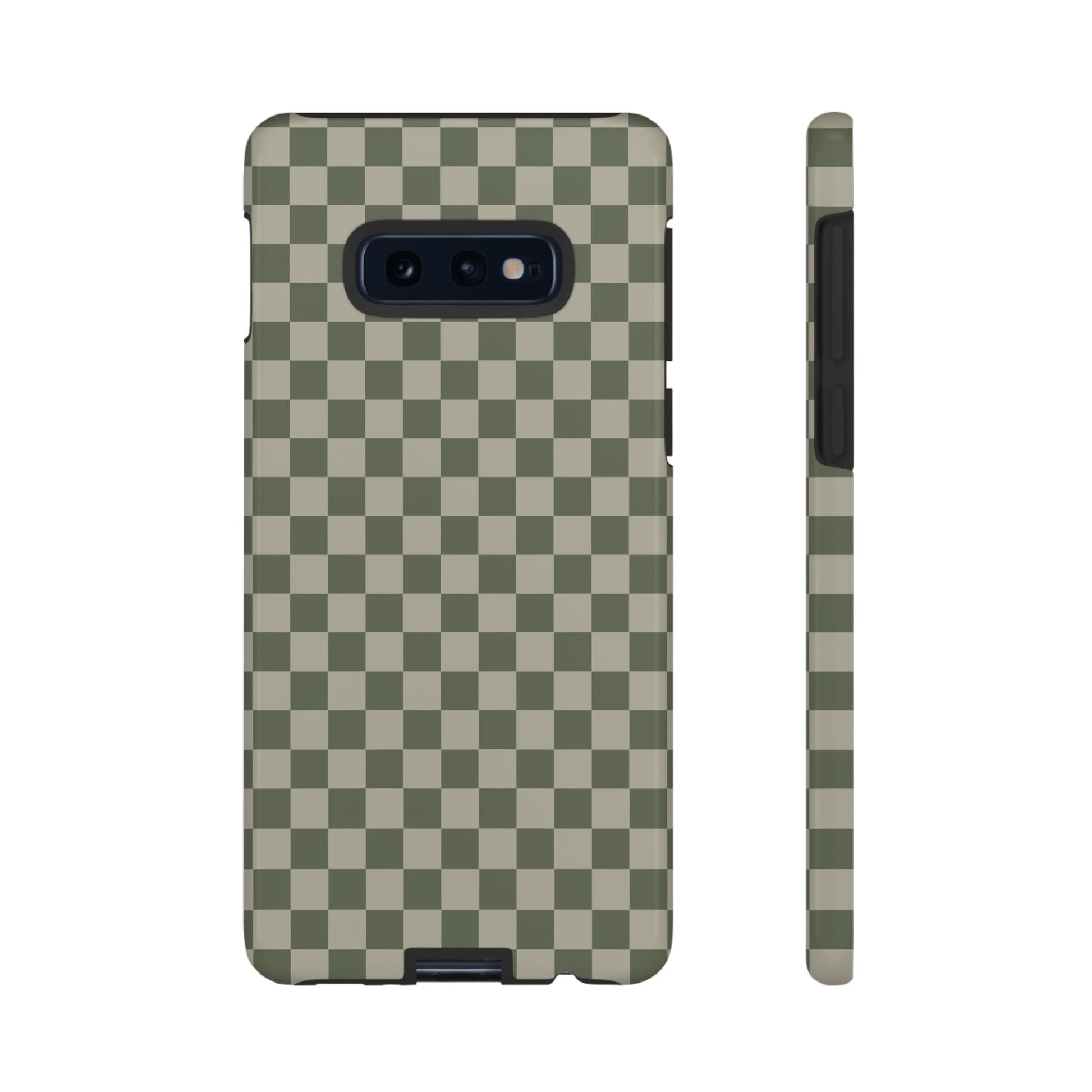 Samsung Galaxy S10E / Glossy Phone Case - ’Bold Olive Green Checkered Pattern’ Phone Case
