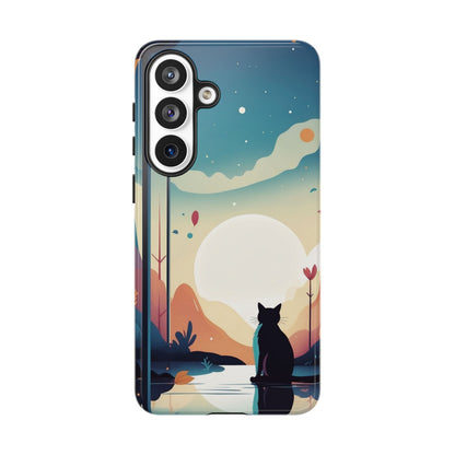 Stylised Cat & Moon Design Phone Case - Multicolor Phone Case - Samsung Galaxy S26 Plus / Glossy