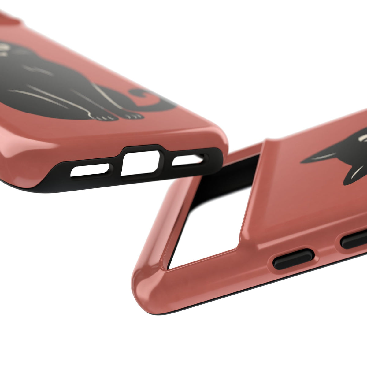 Minimalist Coral Red & Black Cat Phone Case