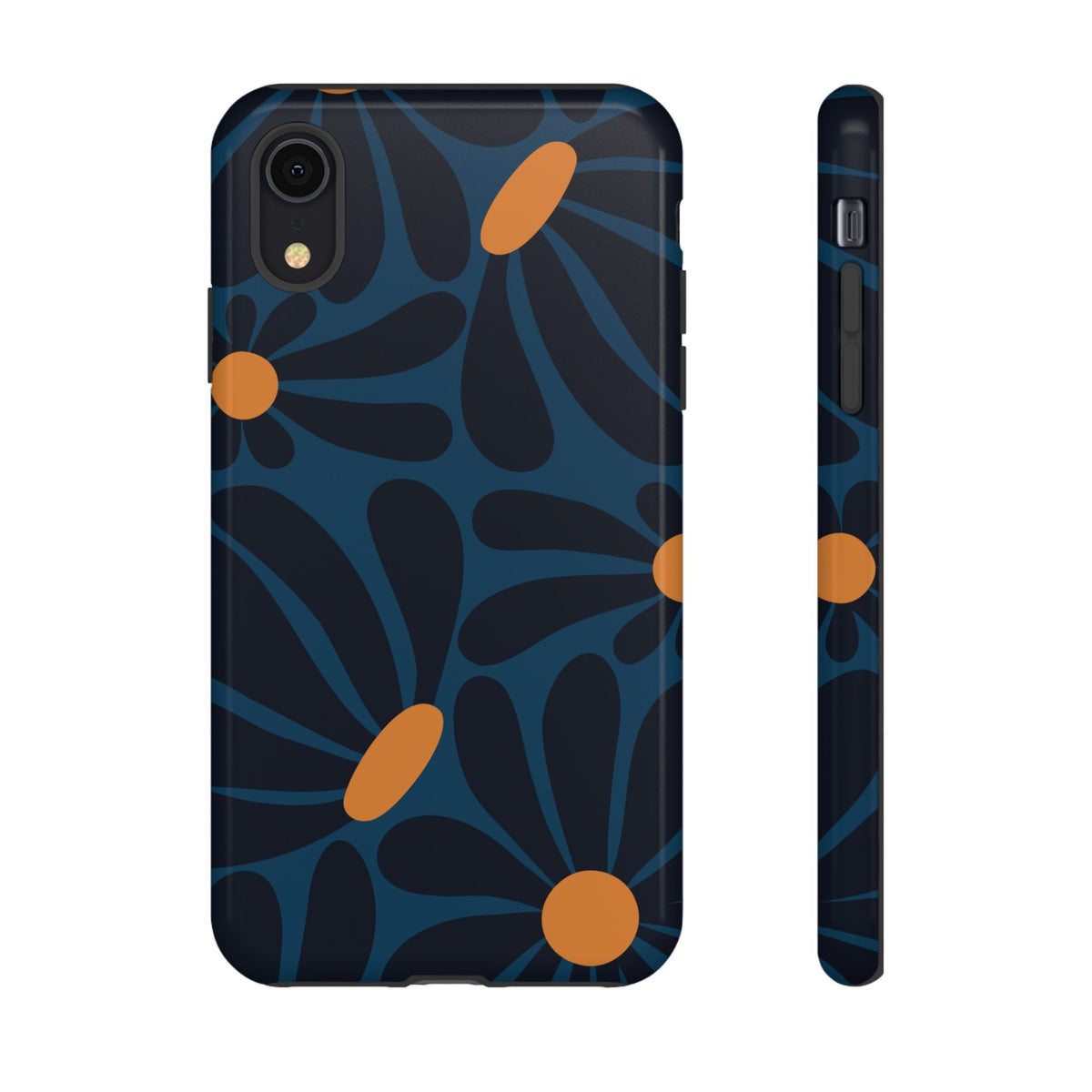Dark Blue & Orange Daisy Pattern Phone Case - Blue Phone Case - iPhone XR / Glossy