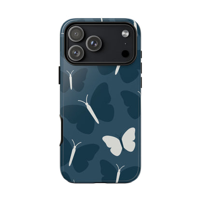 Minimalist Dark Blue Butterfly Pattern Phone Case - Blue Phone Case - iPhone 17 Pro Max / Glossy