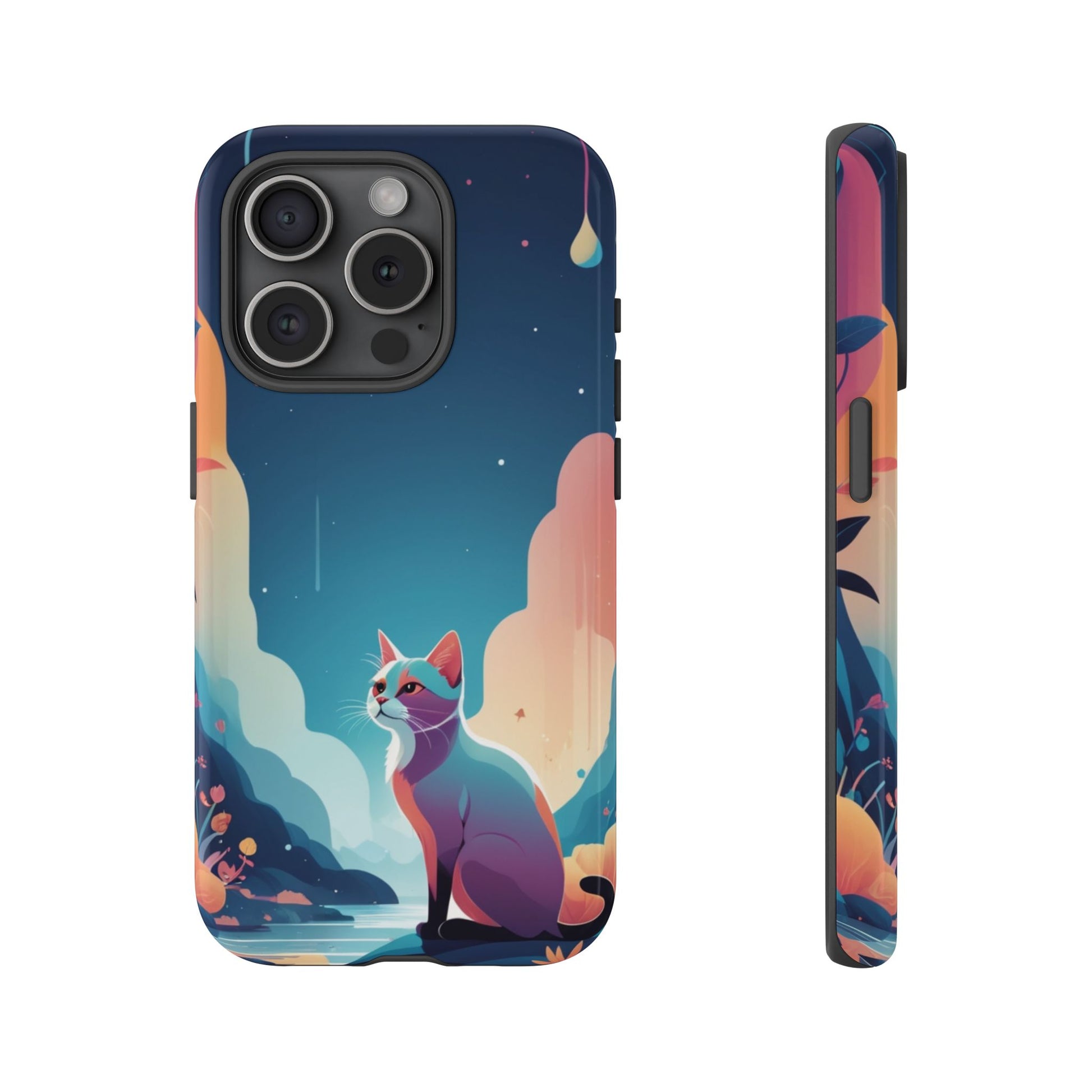 Stylised Cat Design Phone Case - Multicolor Phone Case - iPhone 15 Pro / Glossy