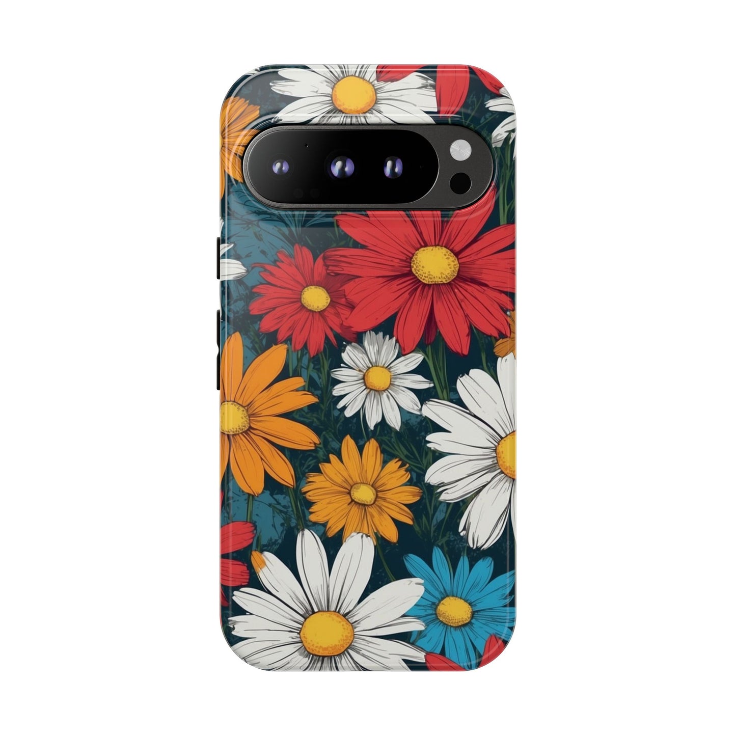 Google Pixel 9 Pro / Glossy Phone Case - Pop Art Daisies Illustration ’Red & Orange’ Phone Case