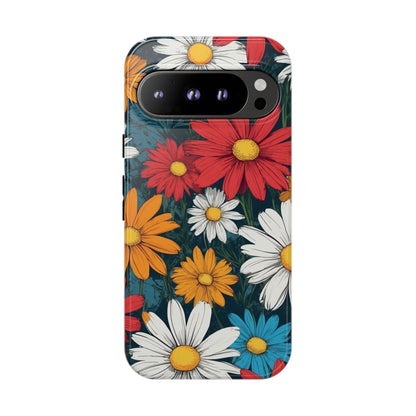 Google Pixel 9 Pro / Glossy Phone Case - Pop Art Daisies Illustration ’Red & Orange’ Phone Case