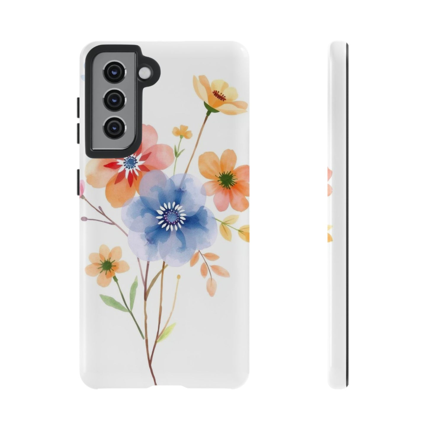Samsung Galaxy S21 / Glossy Phone Case - Boho Chic Watercolour Bouquet Pattern Phone Case