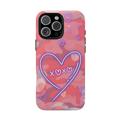 Love Heart Neon Camo Phone Case - Pink Phone Case - iPhone 16 Pro Max / Glossy