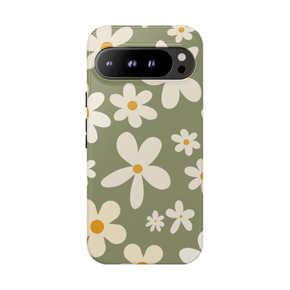 Google Pixel 9 Pro XL / Glossy Phone Case - ’Green Daisy Pattern’ Phone Case