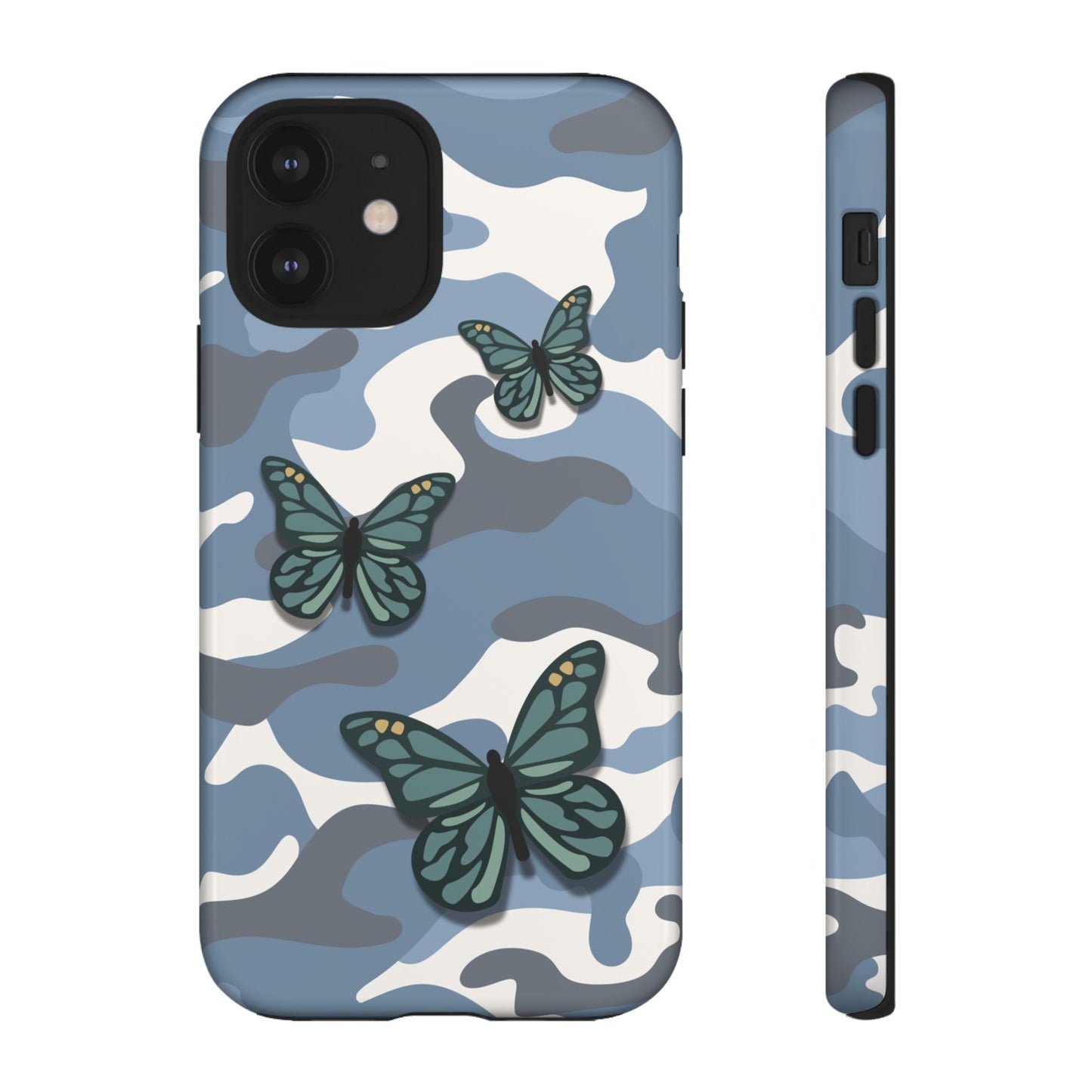 iPhone 12 / Glossy Phone Case - Light Blue Butterfly Camo Phone Case