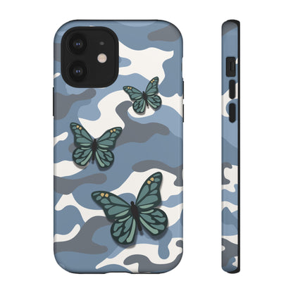 iPhone 12 / Glossy Phone Case - Light Blue Butterfly Camo Phone Case