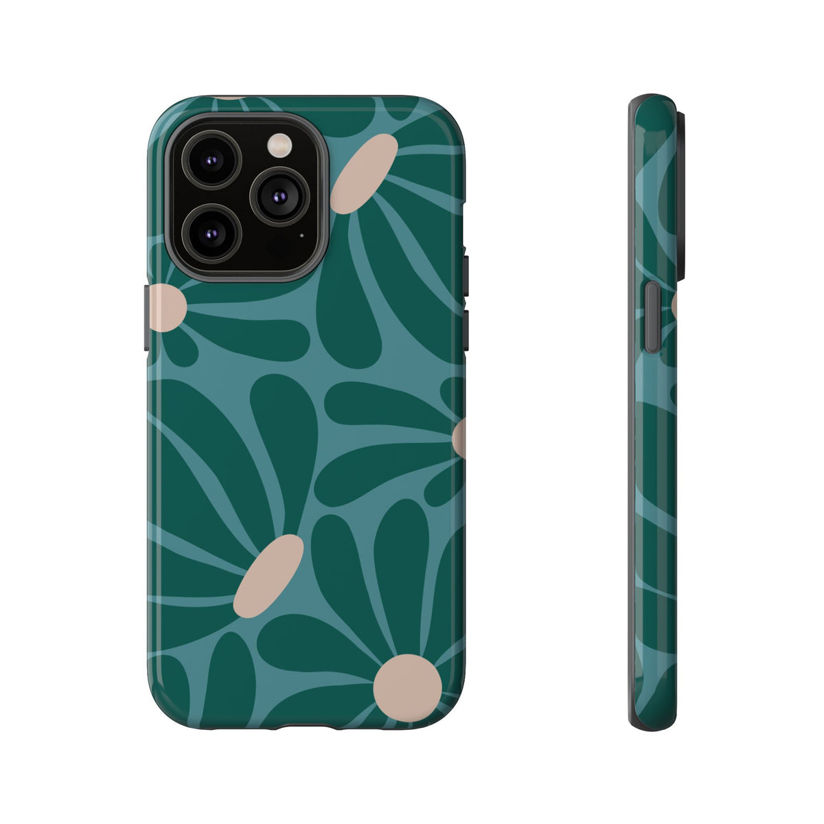 Retro Turquoise Daisy Pattern Phone Case - Green Phone Case - iPhone 14 Pro Max / Glossy