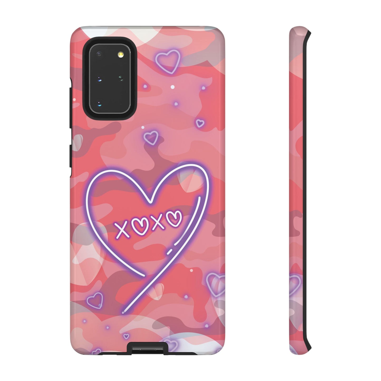 Love Heart Neon Camo Phone Case - Pink Phone Case - Samsung Galaxy S20+ / Glossy