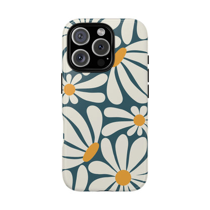 Retro Blue Daisy Pattern Phone Case - Blue Phone Case - iPhone 16 Pro / Glossy