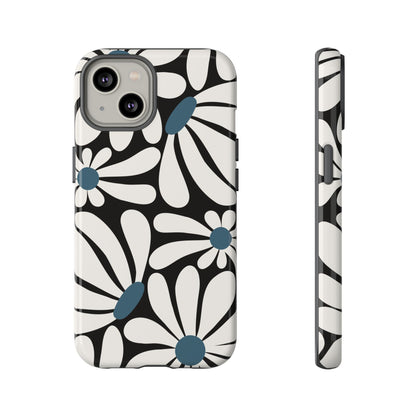 iPhone 14 / Glossy Phone Case - Retro Black Daisy Pattern Phone Case