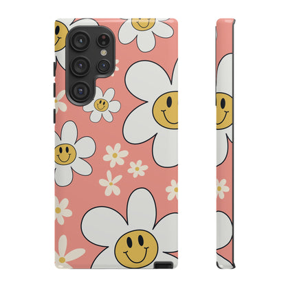 Fun Retro Daisy Pattern with Pink Background Phone Case - Pink Phone Case - Samsung Galaxy S22 Ultra / Glossy
