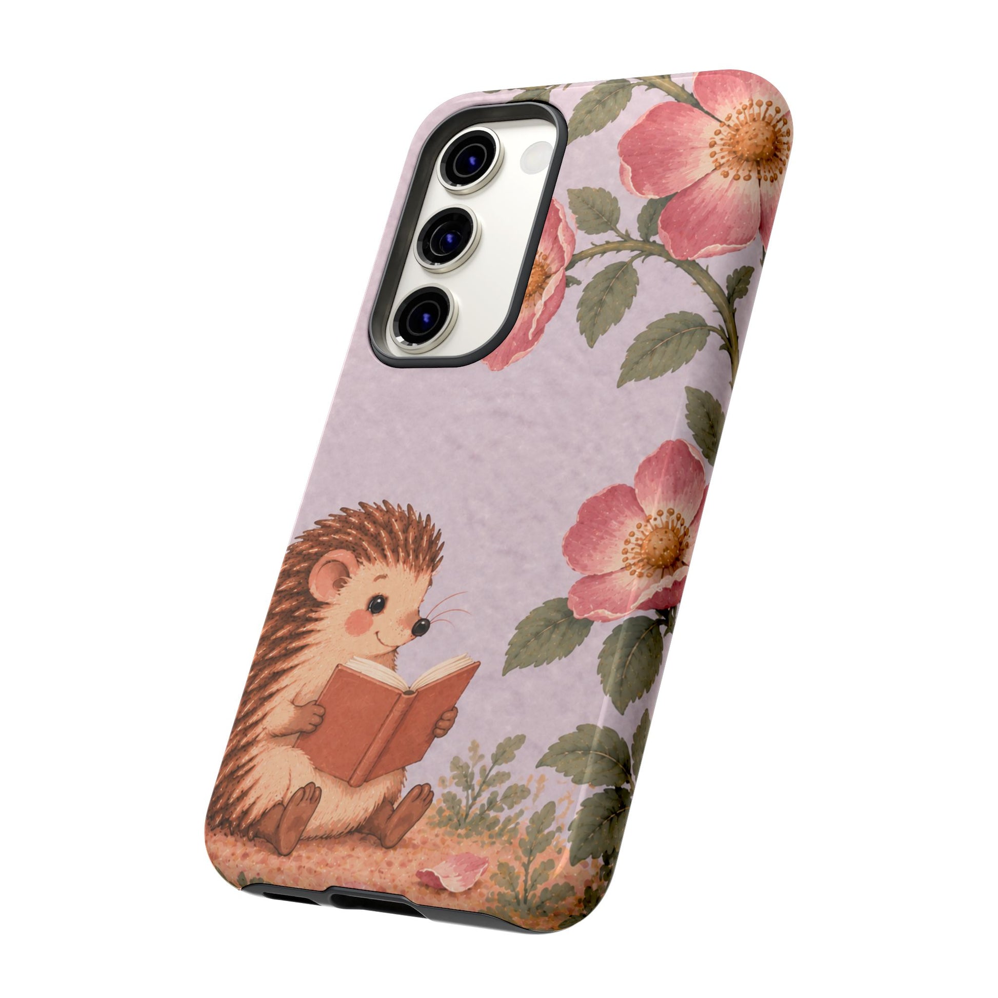 Whimsical Lilac Hedgehog and Wild Rose Phone Case - Purple Phone Case