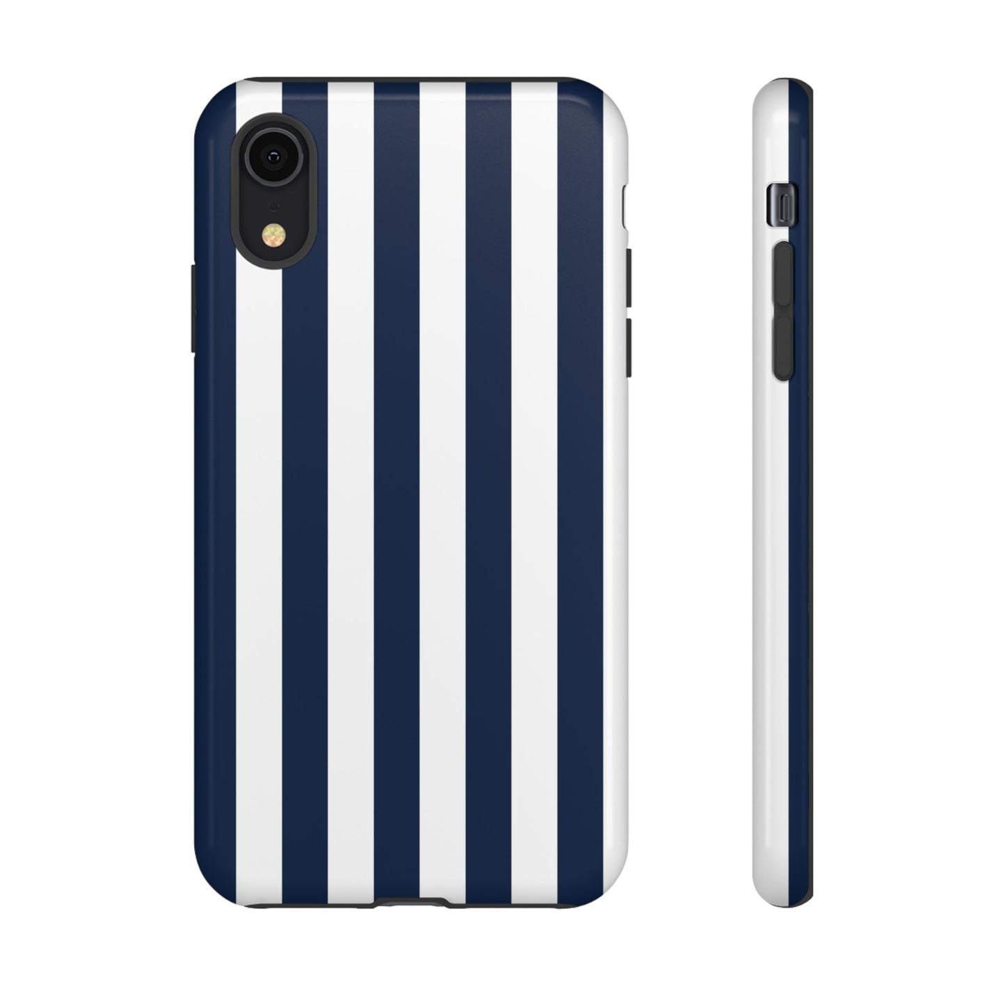 iPhone XR / Glossy Phone Case - Simple Dark Blue & White Stripe Pattern Phone Case