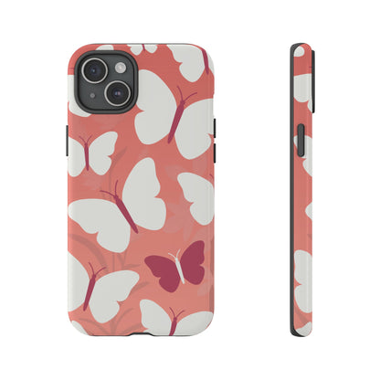 iPhone 15 Plus / Glossy Phone Case - Minimalist Pink Butterfly Pattern Phone Case