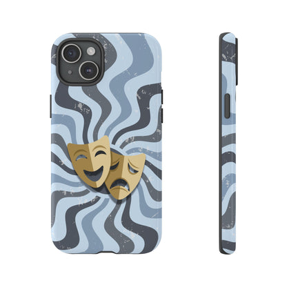 Comedy & Tragedy Masks – Blue Minimal Retro Wave Phone Case - Blue Phone Case - iPhone 15 Plus / Glossy