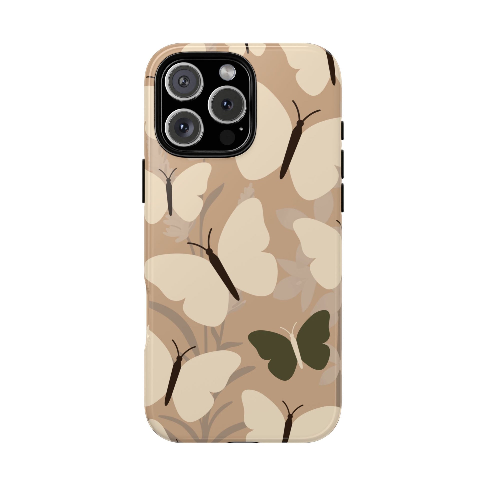Minimalist Beige Butterfly Pattern Phone Case - Beige Phone Case - iPhone 16 Pro Max / Glossy