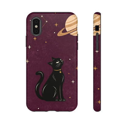 Whimsical Plum Celestial Black Cat Phone Case