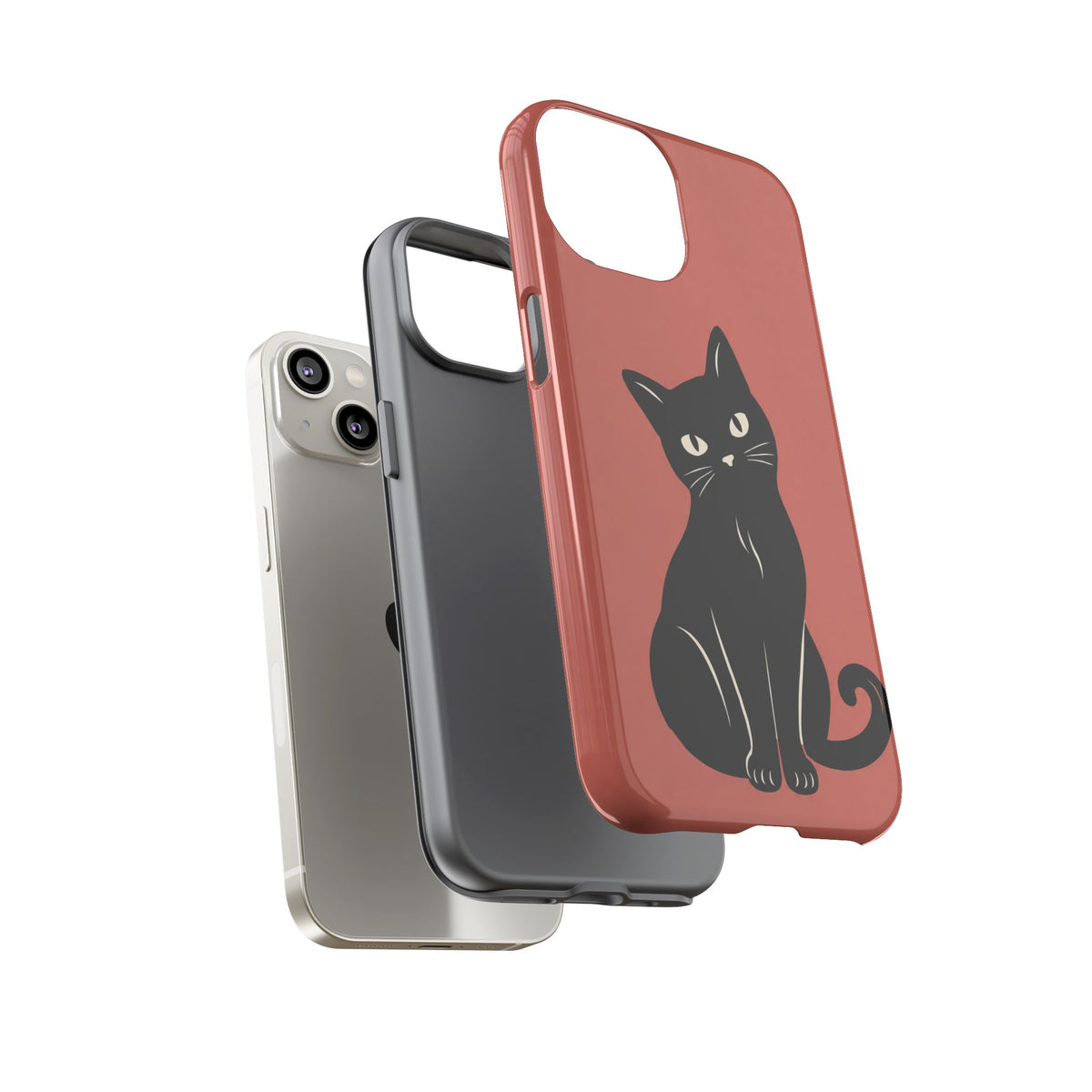 Minimalist Coral Red & Black Cat Phone Case
