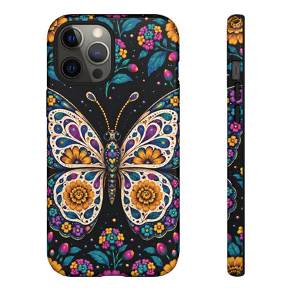 Vibrant Purple and Teal Calavera Butterfly Phone Case - Multicolor Phone Case - iPhone 12 Pro Max / Glossy