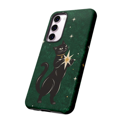 Forest Green Celestial Black Cat Phone Case - Green Phone Case