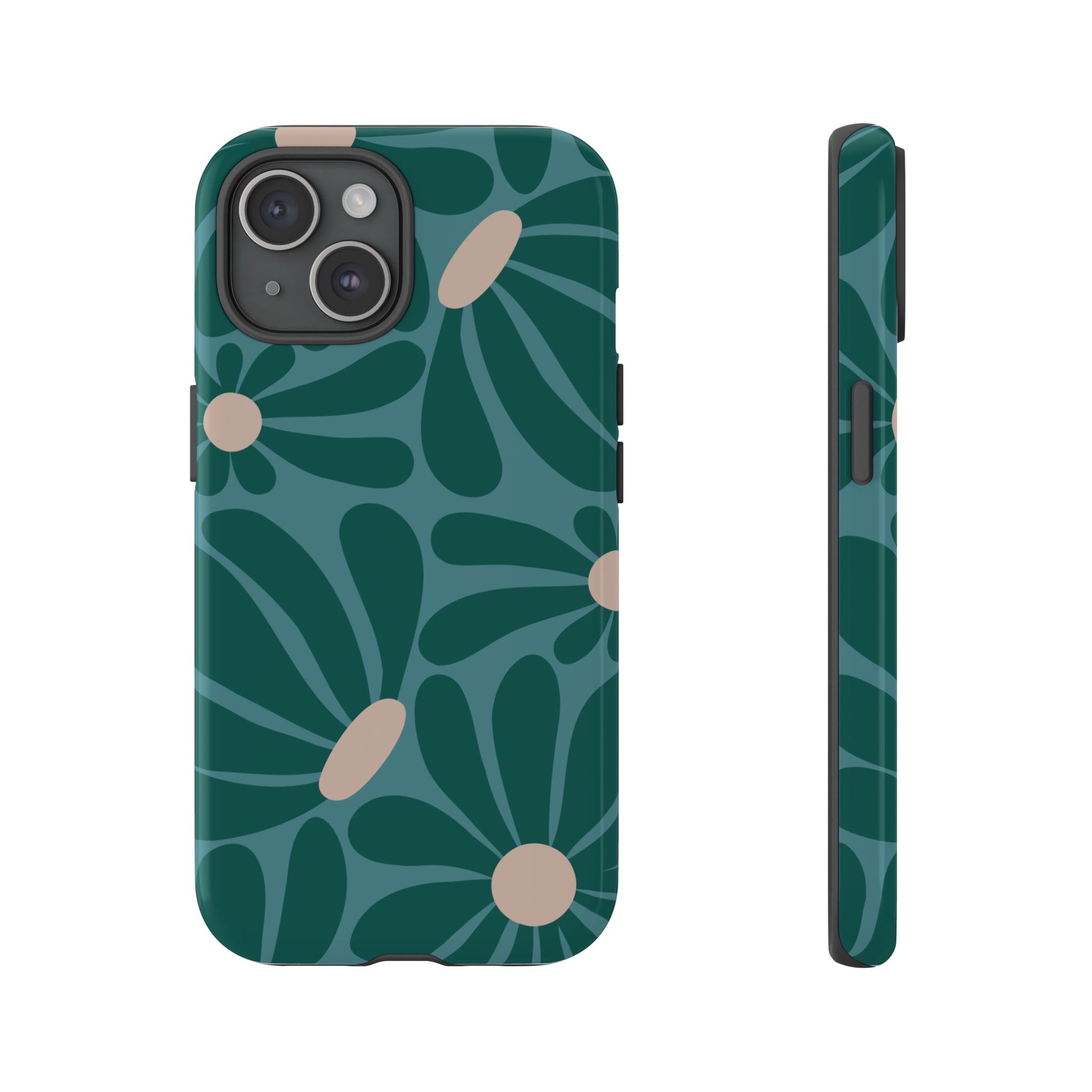 Retro Turquoise Daisy Pattern Phone Case - Green Phone Case - iPhone 15 / Glossy