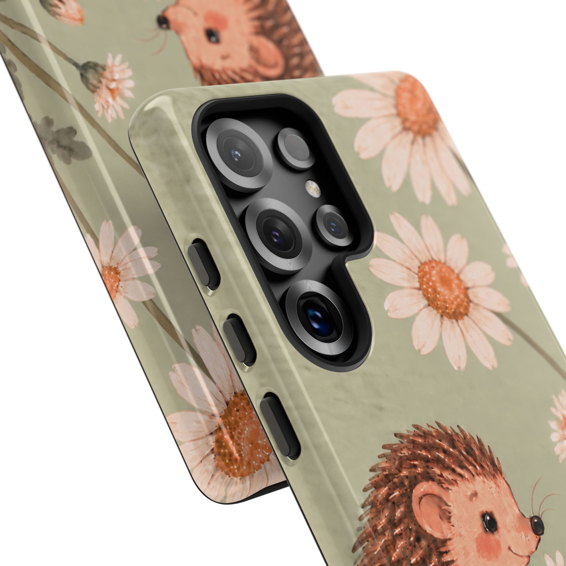 Whimsical Sage Green Hedgehog and Daisy Chain Phone Case - Green Phone Case