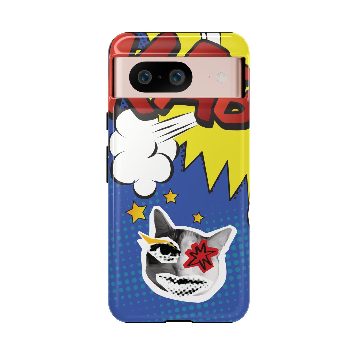 Google Pixel 8 / Glossy Phone Case - Bold Blue Pop Art Cat Phone Case