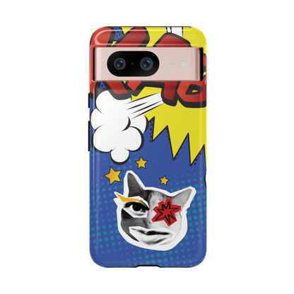 Google Pixel 8 / Glossy Phone Case - Bold Blue Pop Art Cat Phone Case